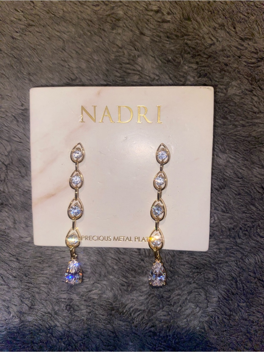 Nadri Gold Linear Teardrop Crystal Dangle Earrings